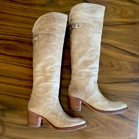 Fabulous Frye Over-the-Knee Leather Boots. Beautifully distressed. Size 8.